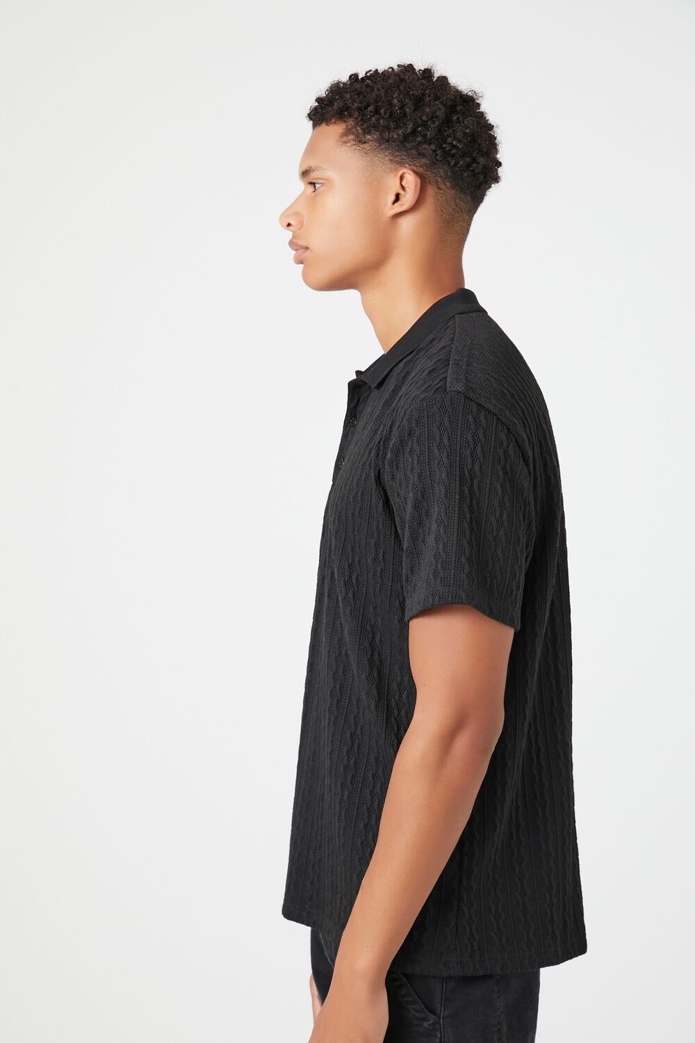  Forever 21 Textured Short-Sleeve Polo Shirt - black - Bonton