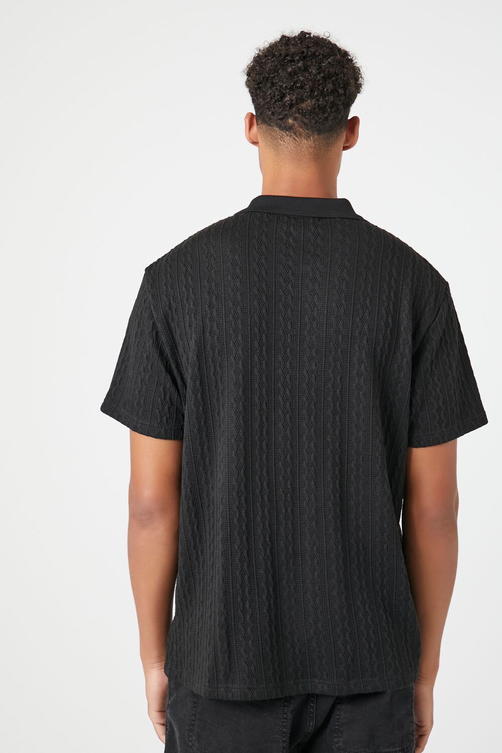  Forever 21 Textured Short-Sleeve Polo Shirt - black - Bonton