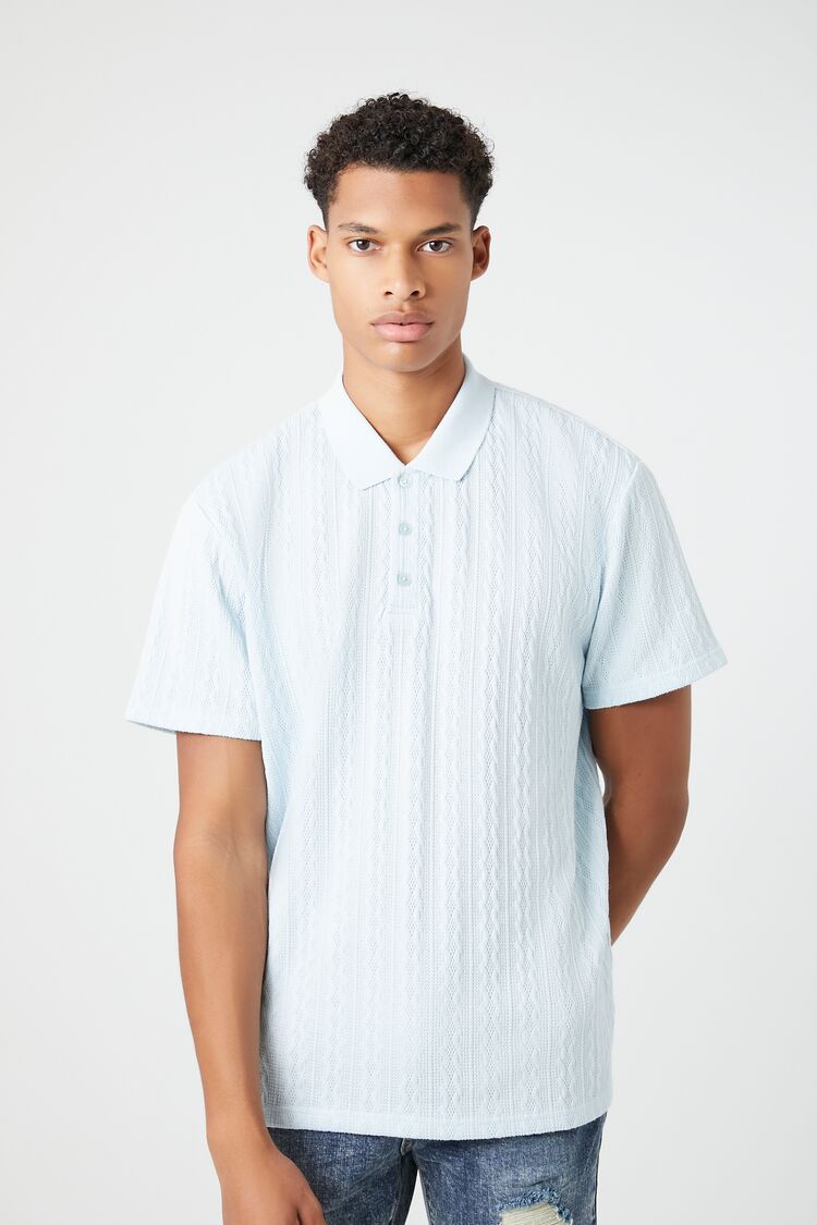  Forever 21 Textured Short-Sleeve Polo Shirt - black - Bonton