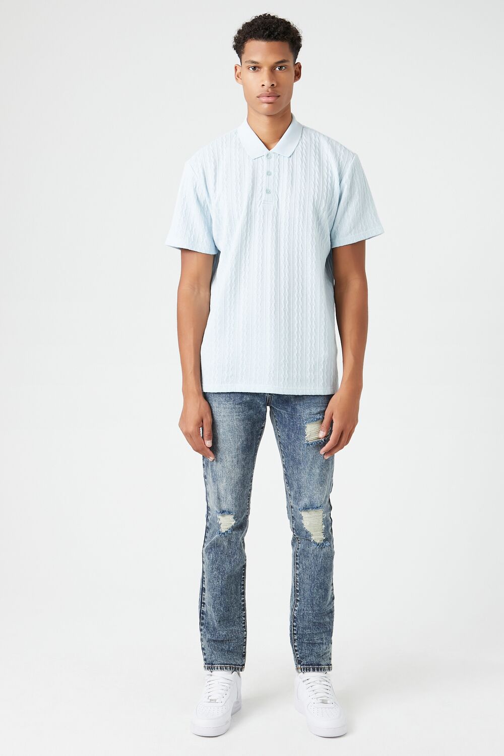  Forever 21 Textured Short-Sleeve Polo Shirt - black - Bonton