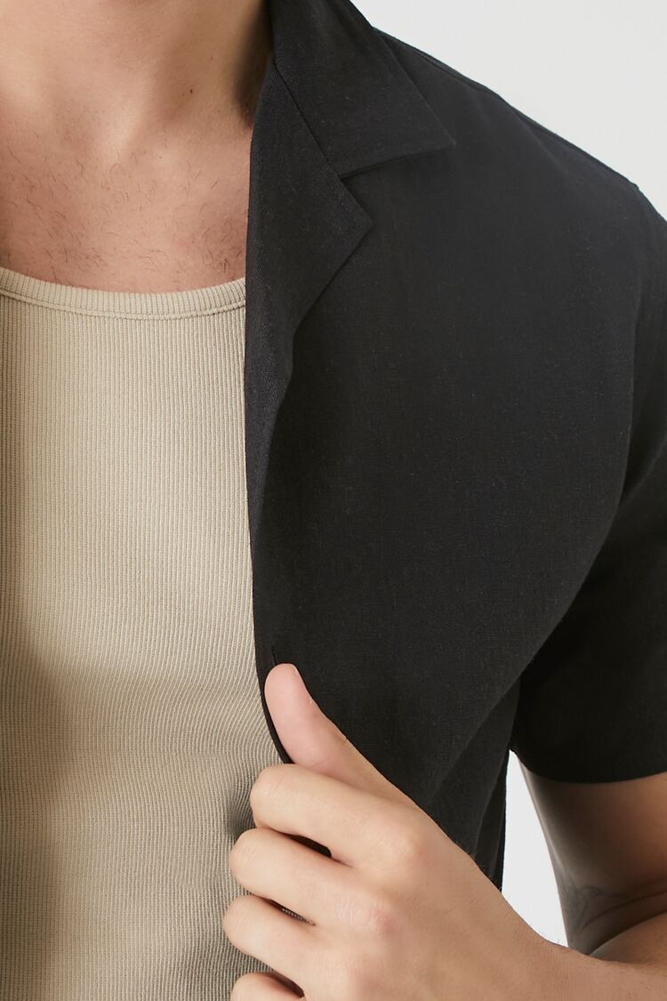  Forever 21 Linen-Blend Cuban Collar Shirt - black - Bonton