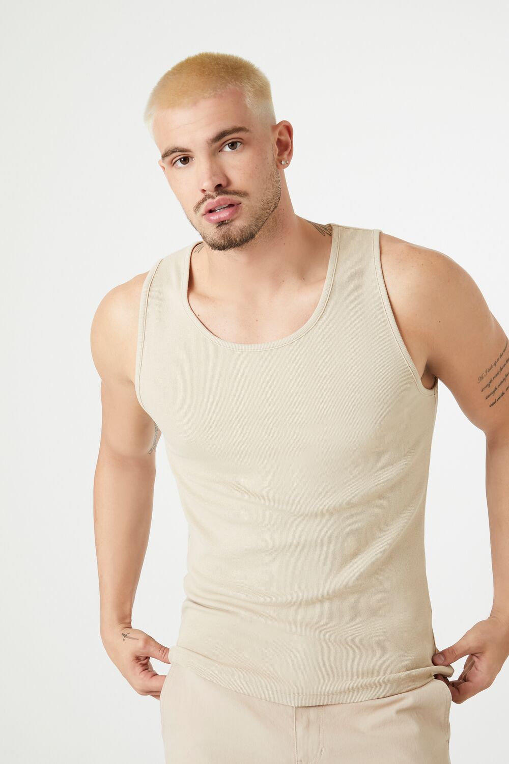  Forever 21 Scoop Neck Ribbed Tank Top - taupe - Bonton