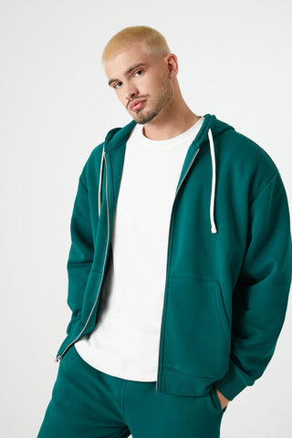 Fleece Drawstring Zip-Up Hoodie