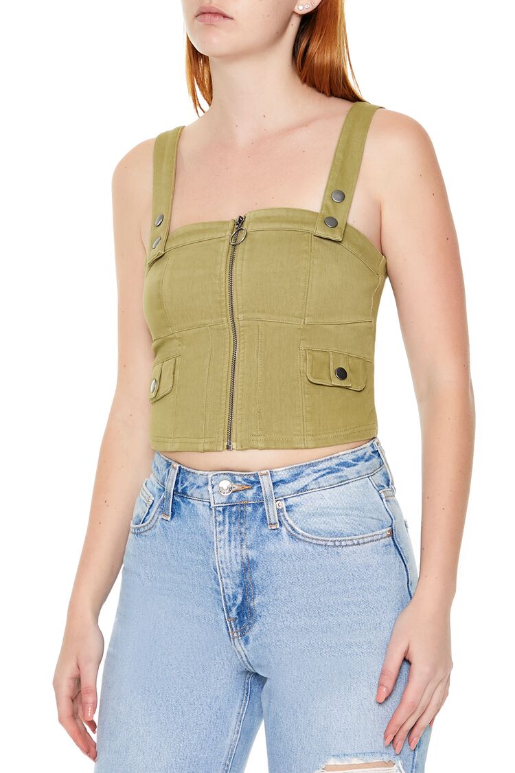  Forever 21 Denim Zip-Up Crop Top - cypress - Bonton
