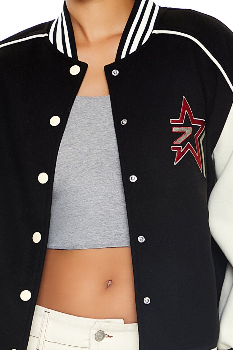  Forever 21 Star Girl Varsity Letterman Jacket - black-multi - Bonton