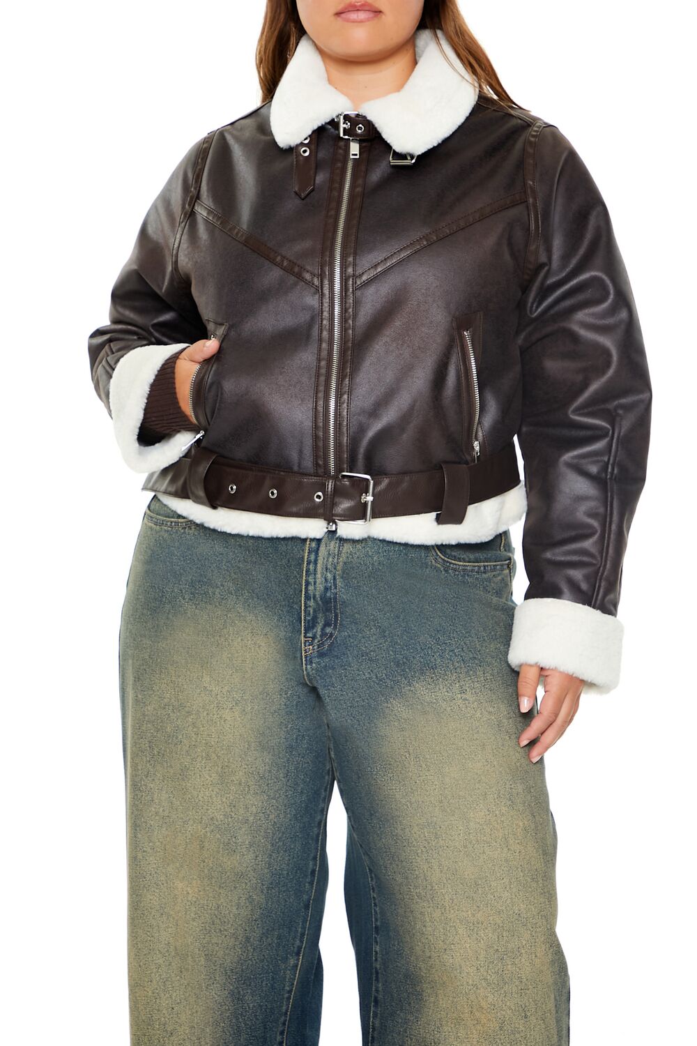  Forever 21 Plus Size Faux Leather Moto Jacket - brown - Bonton