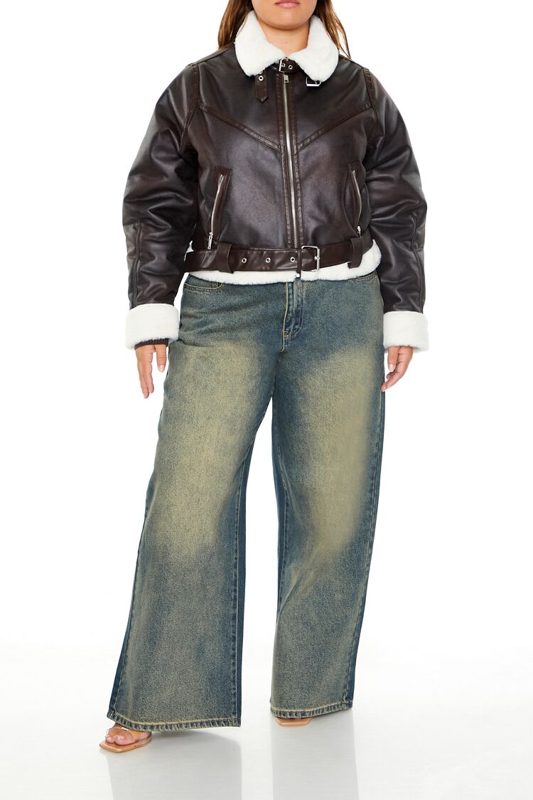  Forever 21 Plus Size Faux Leather Moto Jacket - brown - Bonton