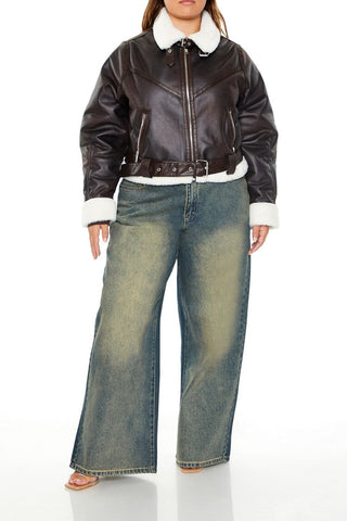 Plus Size Faux Leather Moto Jacket
