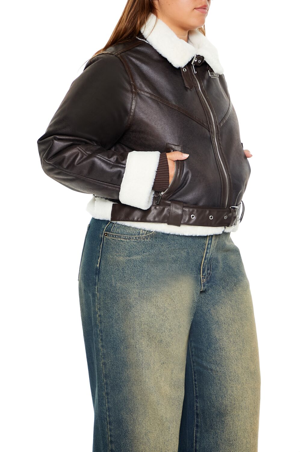  Forever 21 Plus Size Faux Leather Moto Jacket - brown - Bonton