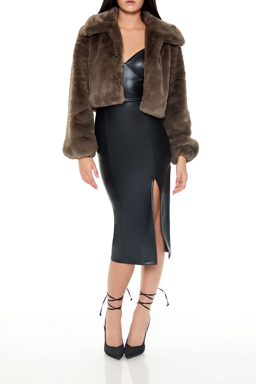  Forever 21 Plush Cropped Coat - white - Bonton