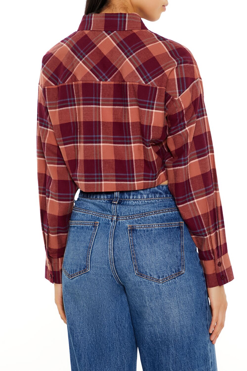  Forever 21 Plaid Flannel Cropped Shirt - red multi - Bonton