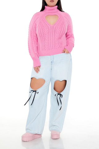 Plus Size Heart Cutout Sweater