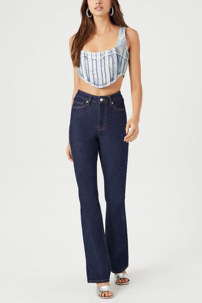  Forever 21 Denim Curved-Hem Crop Top - silver - Bonton