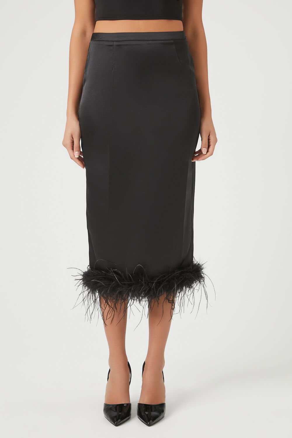  Forever 21 Feather-Trim Maxi Skirt - black - Bonton