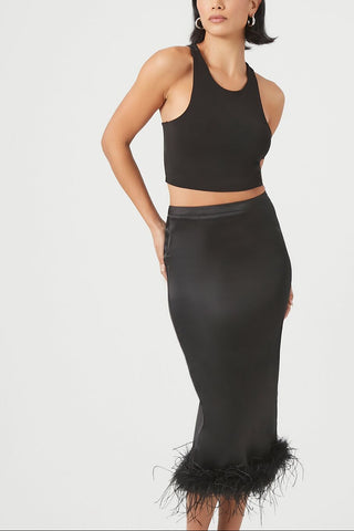 Feather-Trim Maxi Skirt