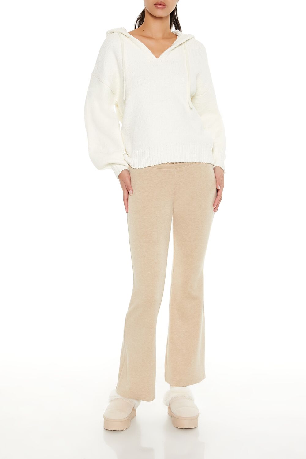  Forever 21 Hooded Drop-Sleeve Sweater - egret - Bonton
