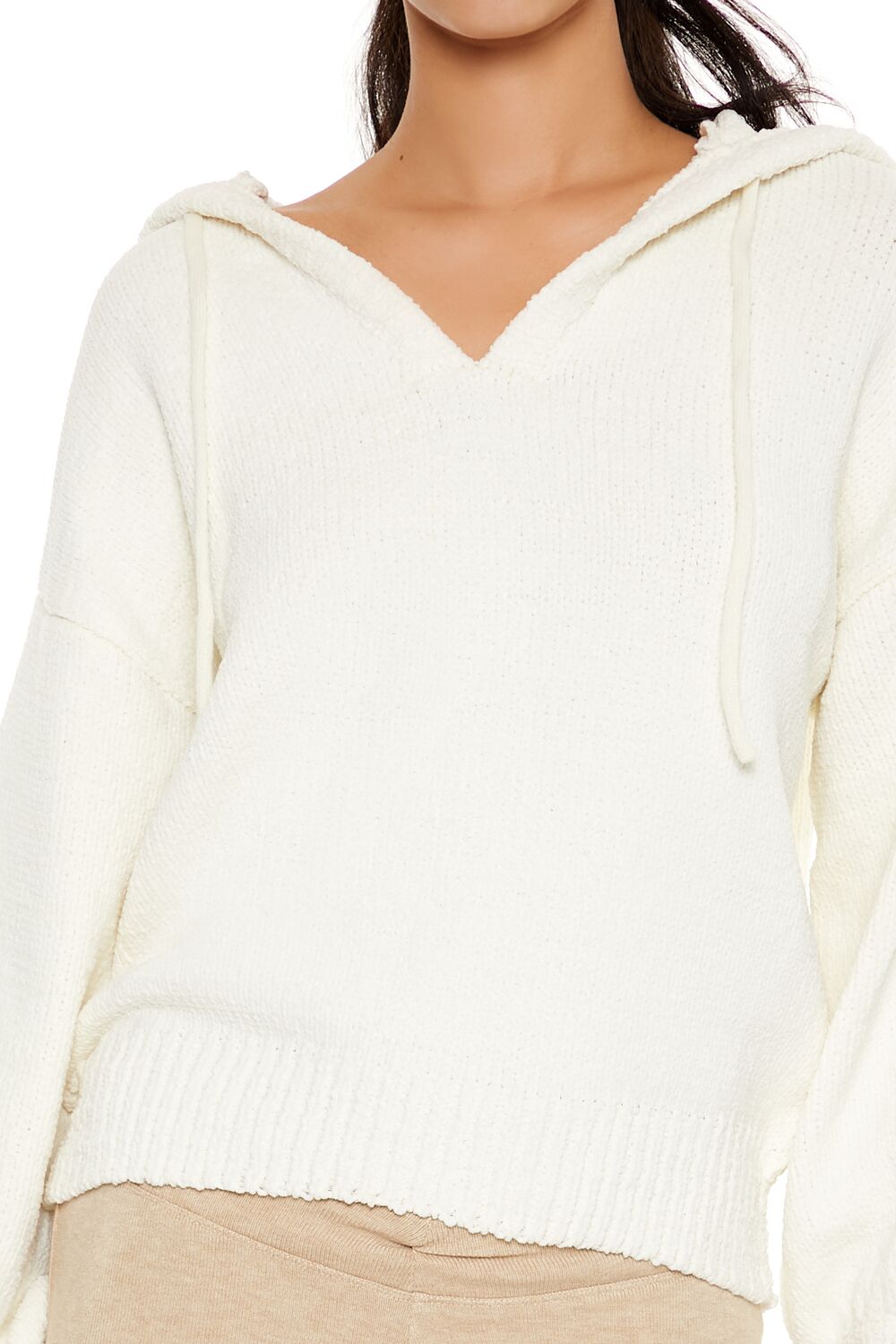  Forever 21 Hooded Drop-Sleeve Sweater - egret - Bonton