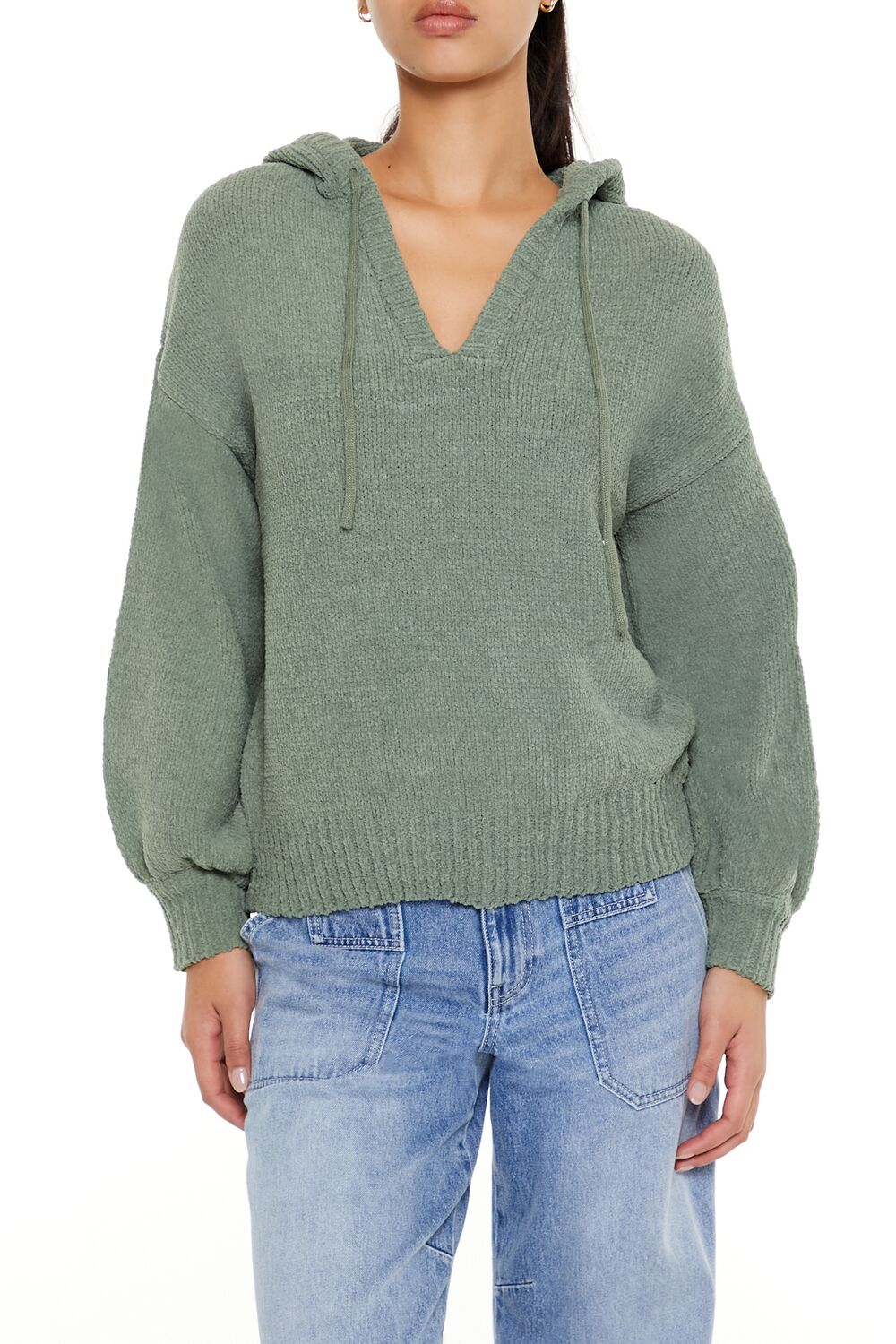  Forever 21 Hooded Drop-Sleeve Sweater - egret - Bonton