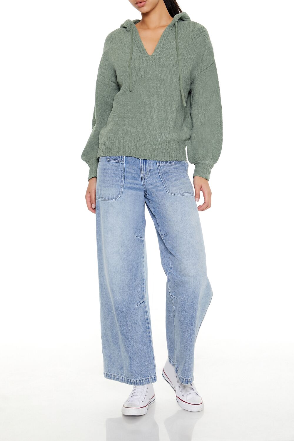  Forever 21 Hooded Drop-Sleeve Sweater - egret - Bonton