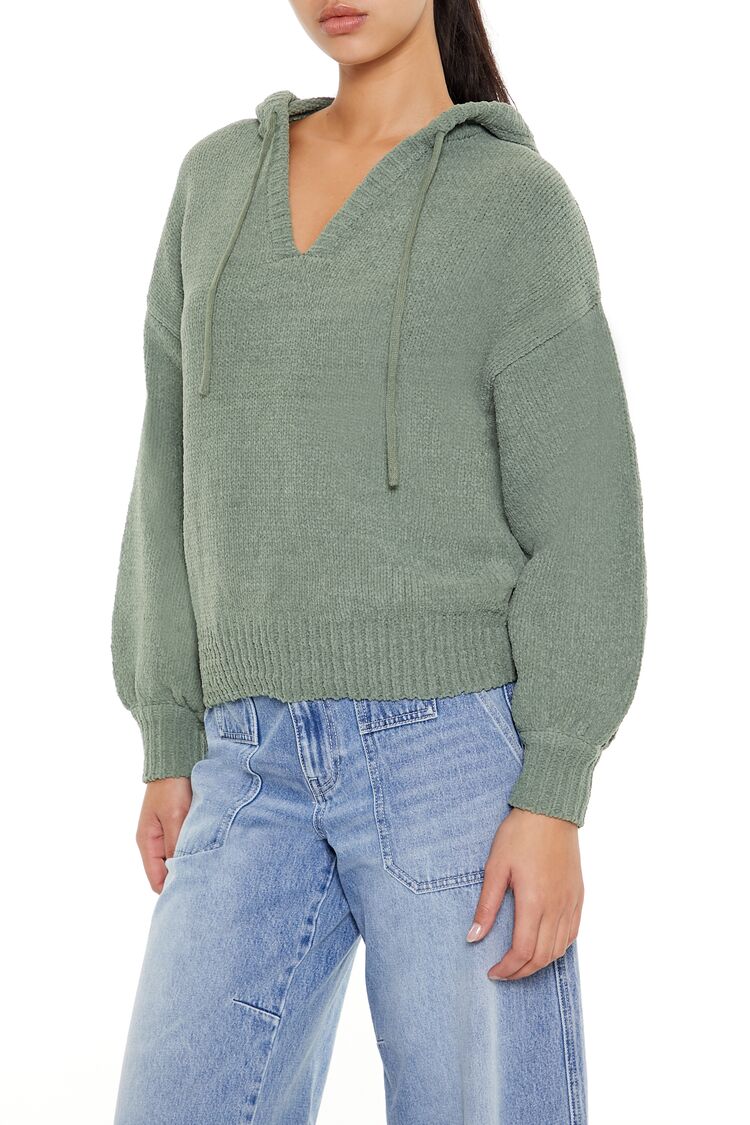  Forever 21 Hooded Drop-Sleeve Sweater - egret - Bonton