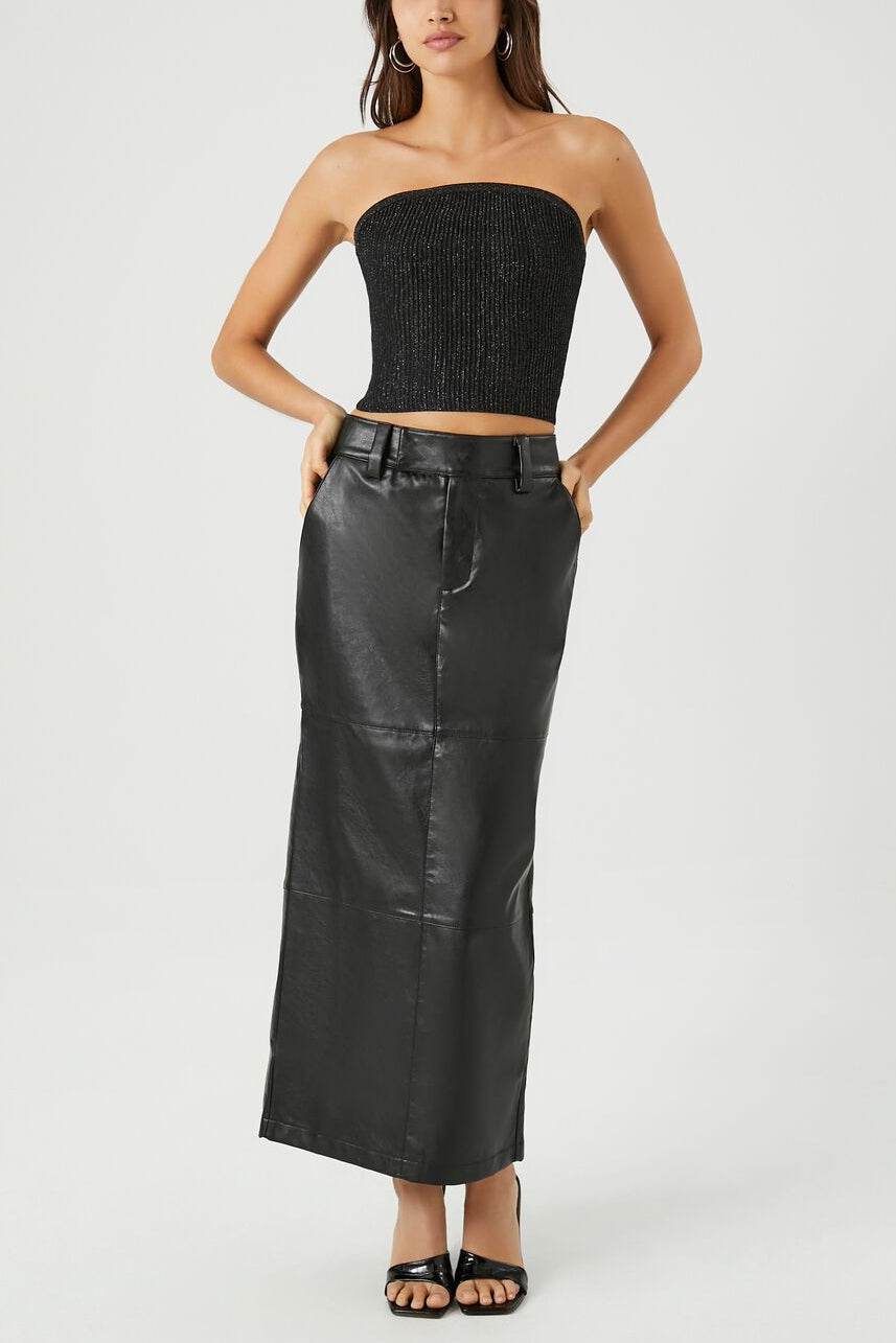  Forever 21 Cropped Sweater-Knit Tube Top - black - Bonton
