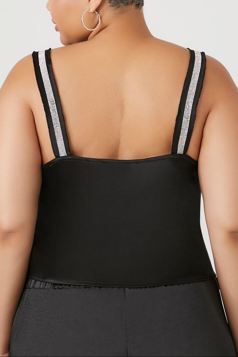  Forever 21 Plus Size Rhinestone-Trim Cami - black - Bonton