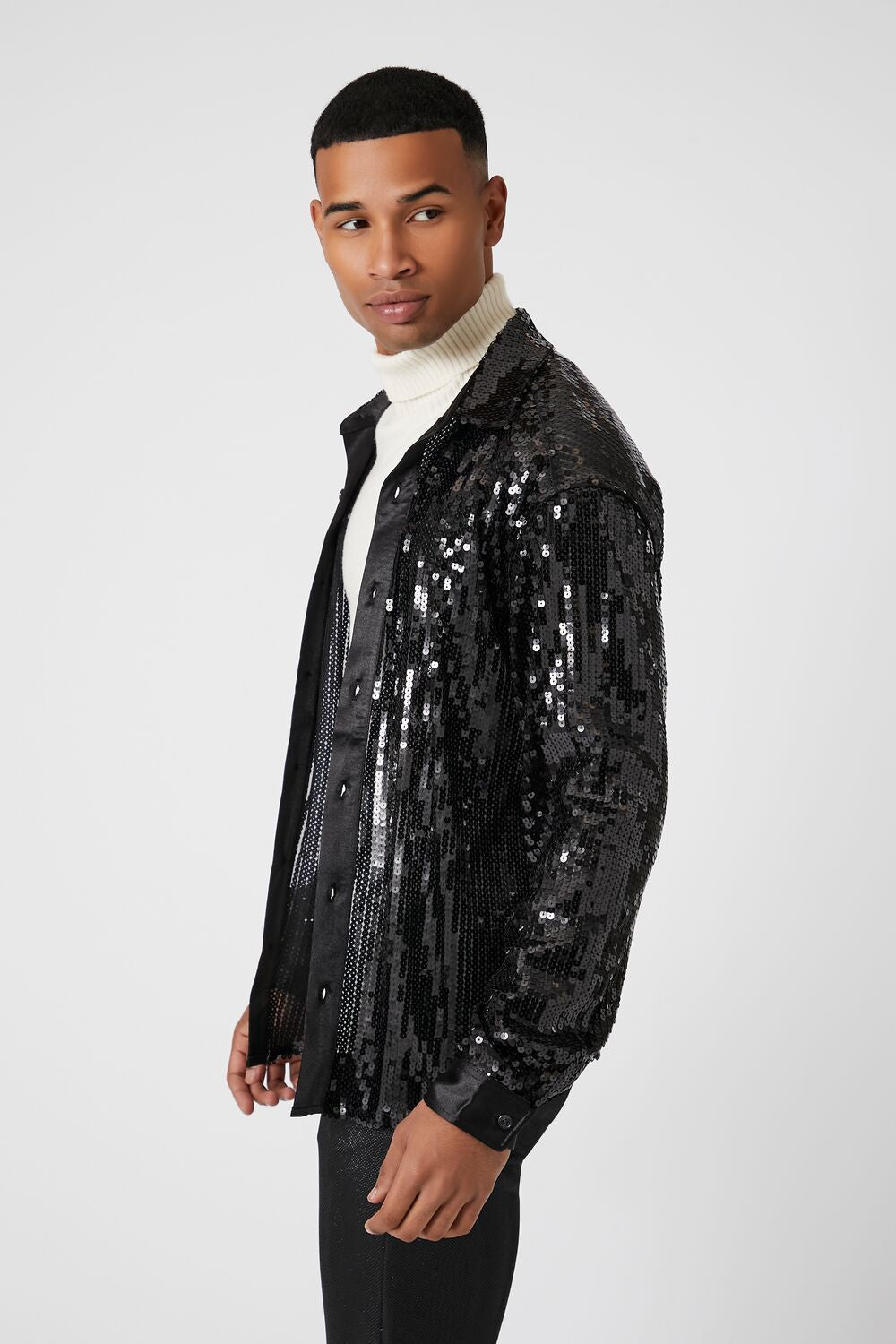  Forever 21 Sequin Drop-Sleeve Shirt - black - Bonton