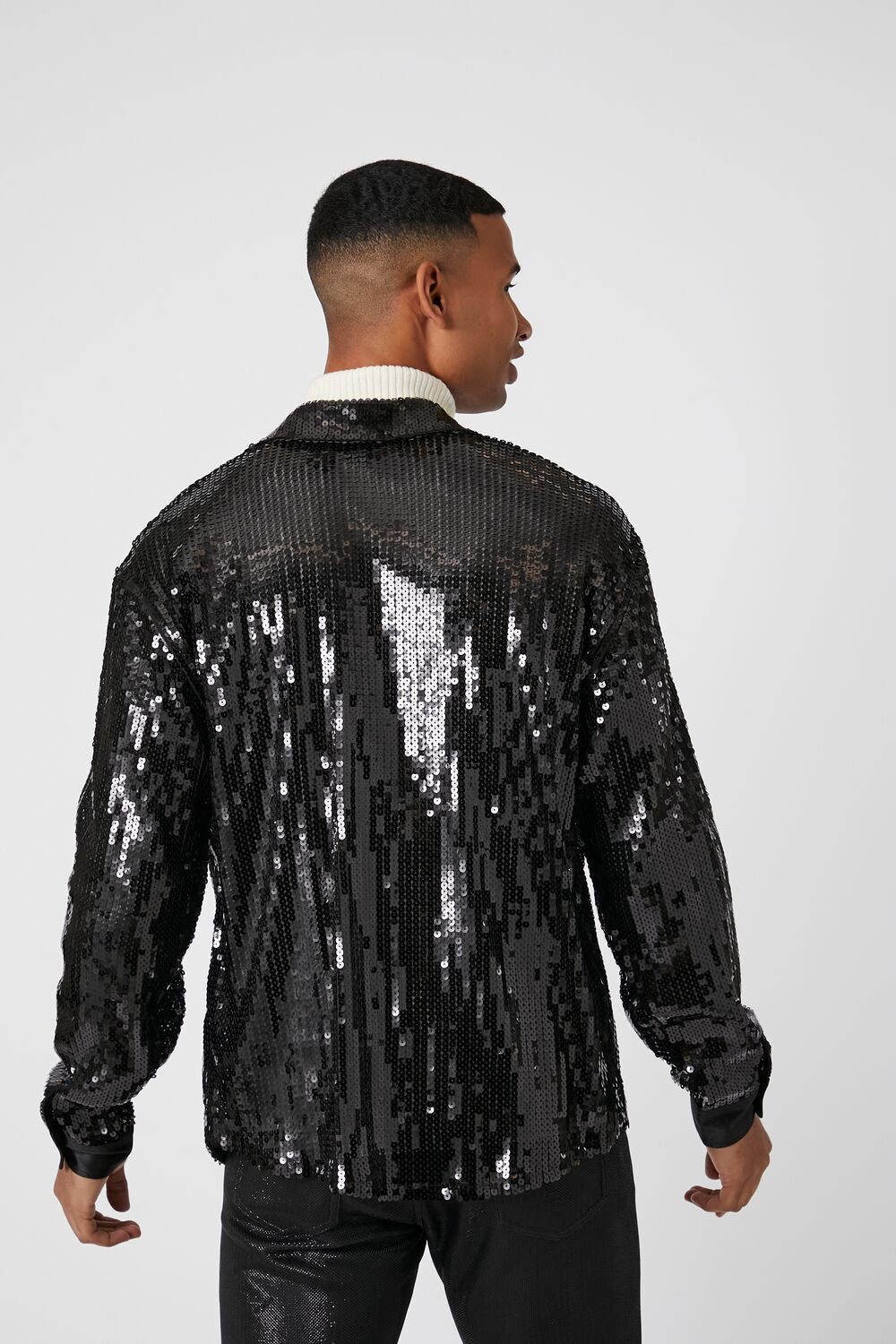  Forever 21 Sequin Drop-Sleeve Shirt - black - Bonton