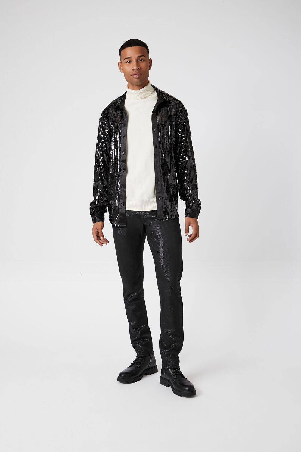  Forever 21 Sequin Drop-Sleeve Shirt - black - Bonton