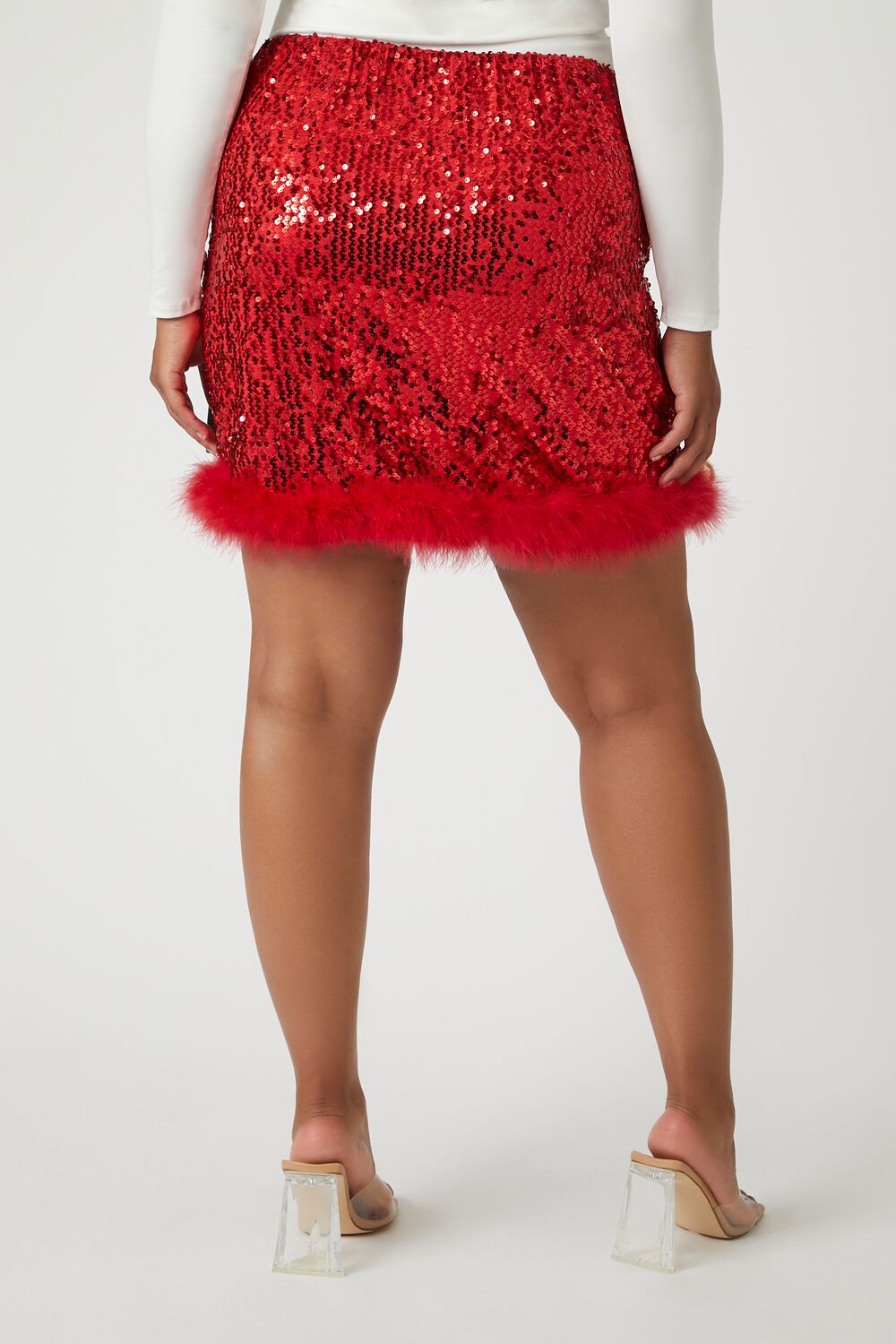  Forever 21 Plus Size Sequin Ornament Mini Skirt - red-multi - Bonton