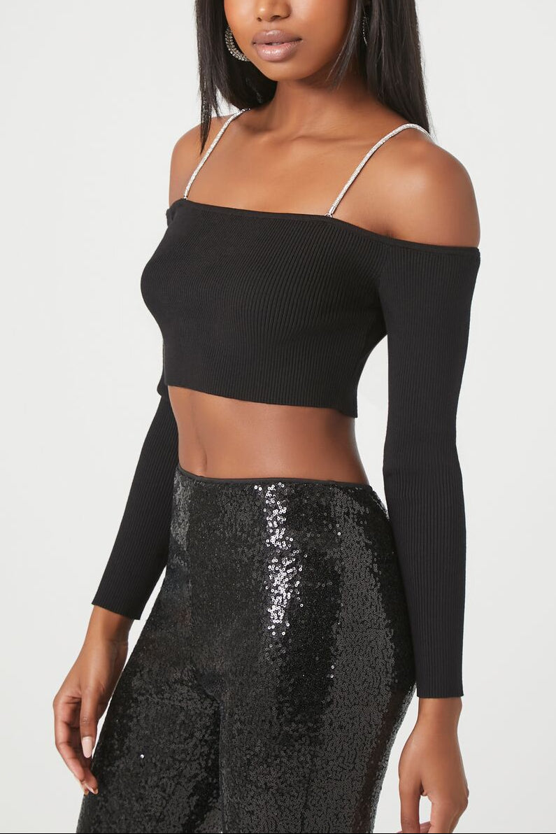  Forever 21 Off-the-Shoulder Crop Top - black - Bonton