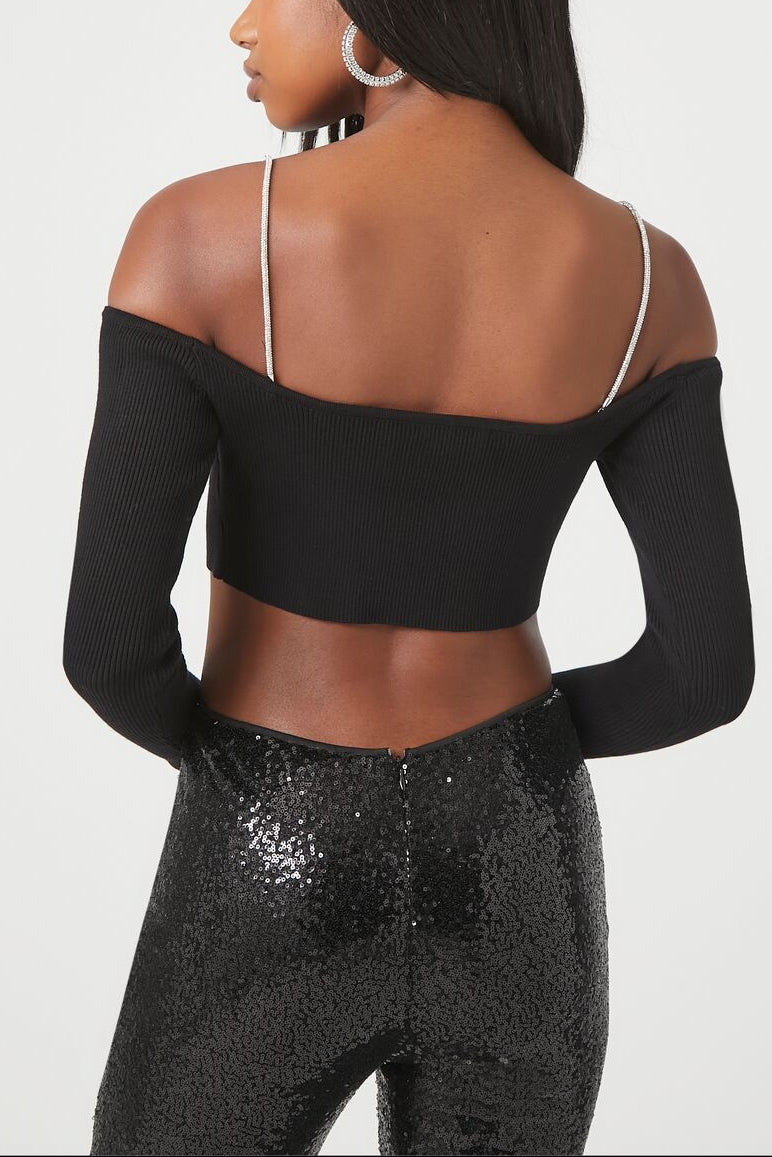  Forever 21 Off-the-Shoulder Crop Top - black - Bonton