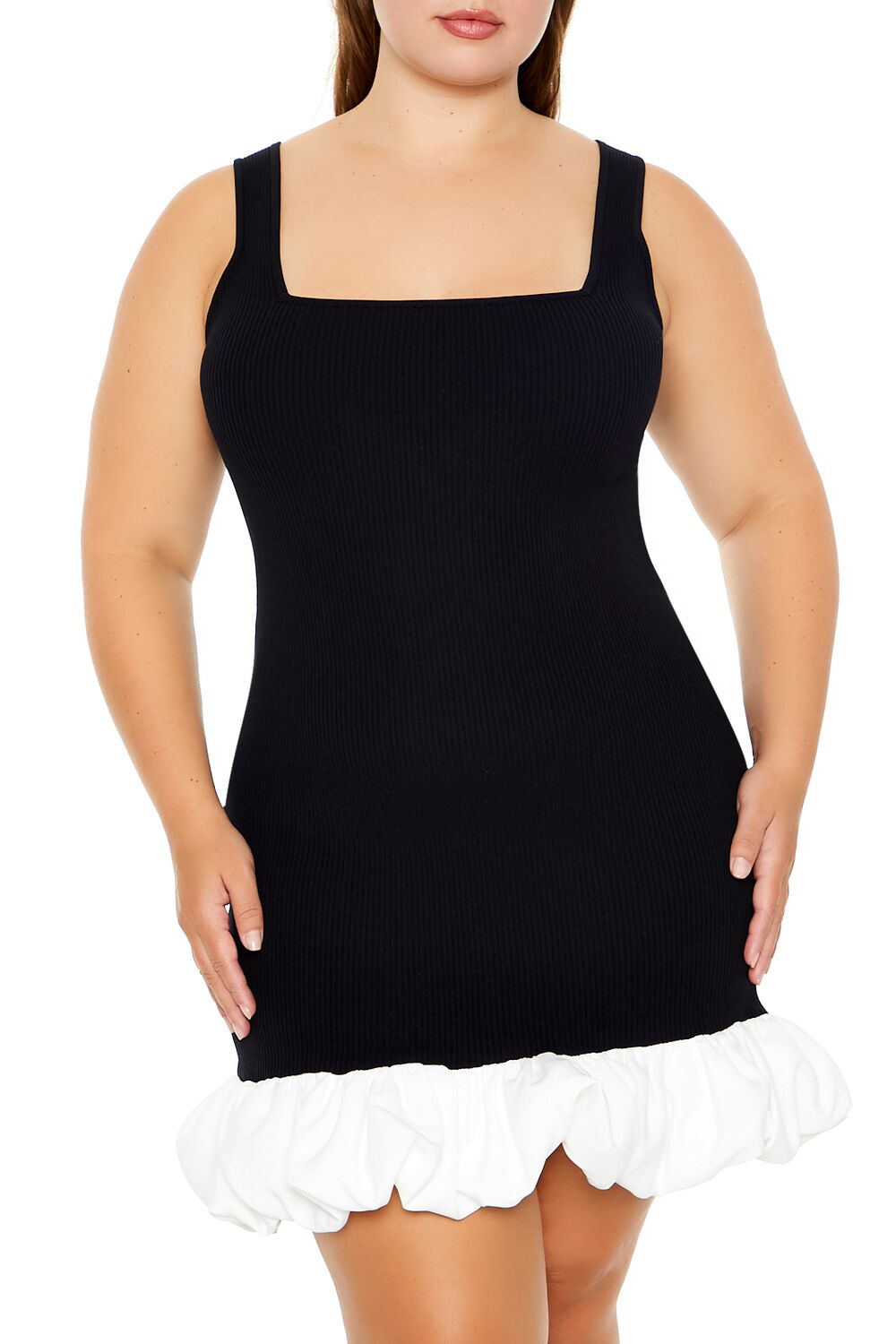  Forever 21 Plus Size Ruffle-Trim Sweater Dress - black-ivory - Bonton