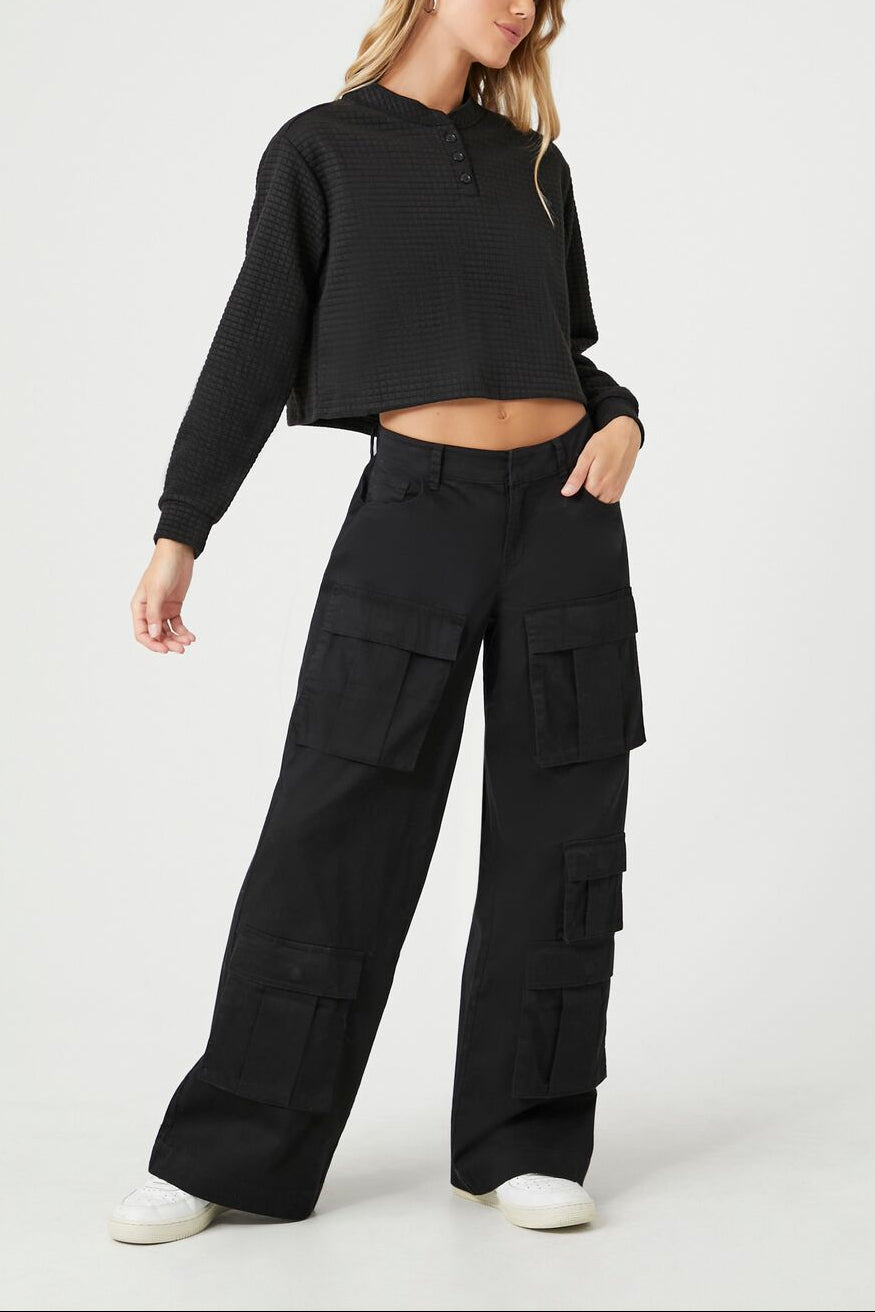  Forever 21 Waffle Knit Crop Top - olive - Bonton