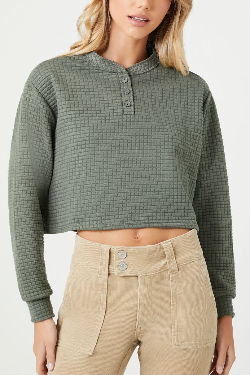 Forever 21 Waffle Knit Crop Top - olive - Bonton