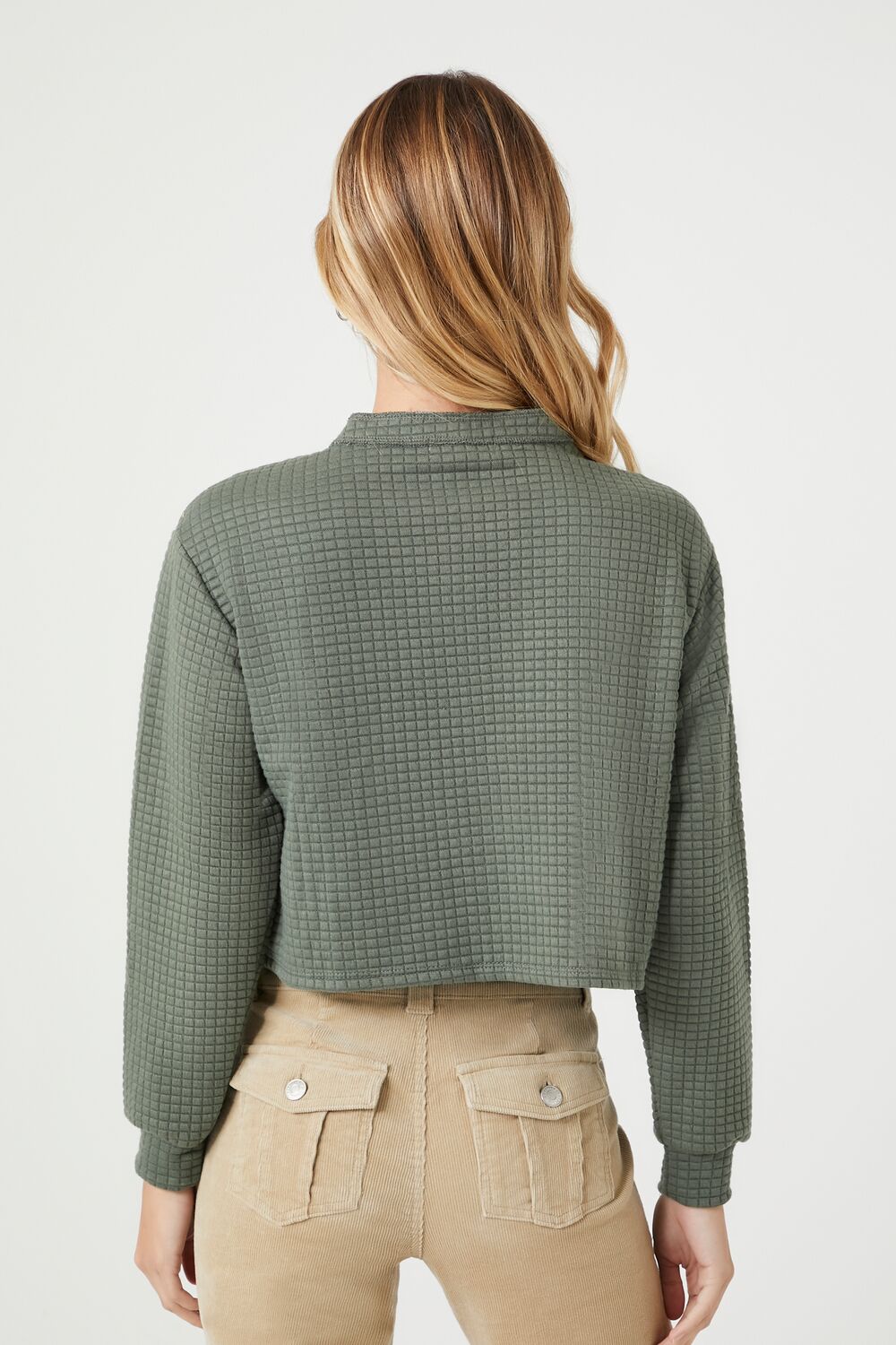  Forever 21 Waffle Knit Crop Top - olive - Bonton