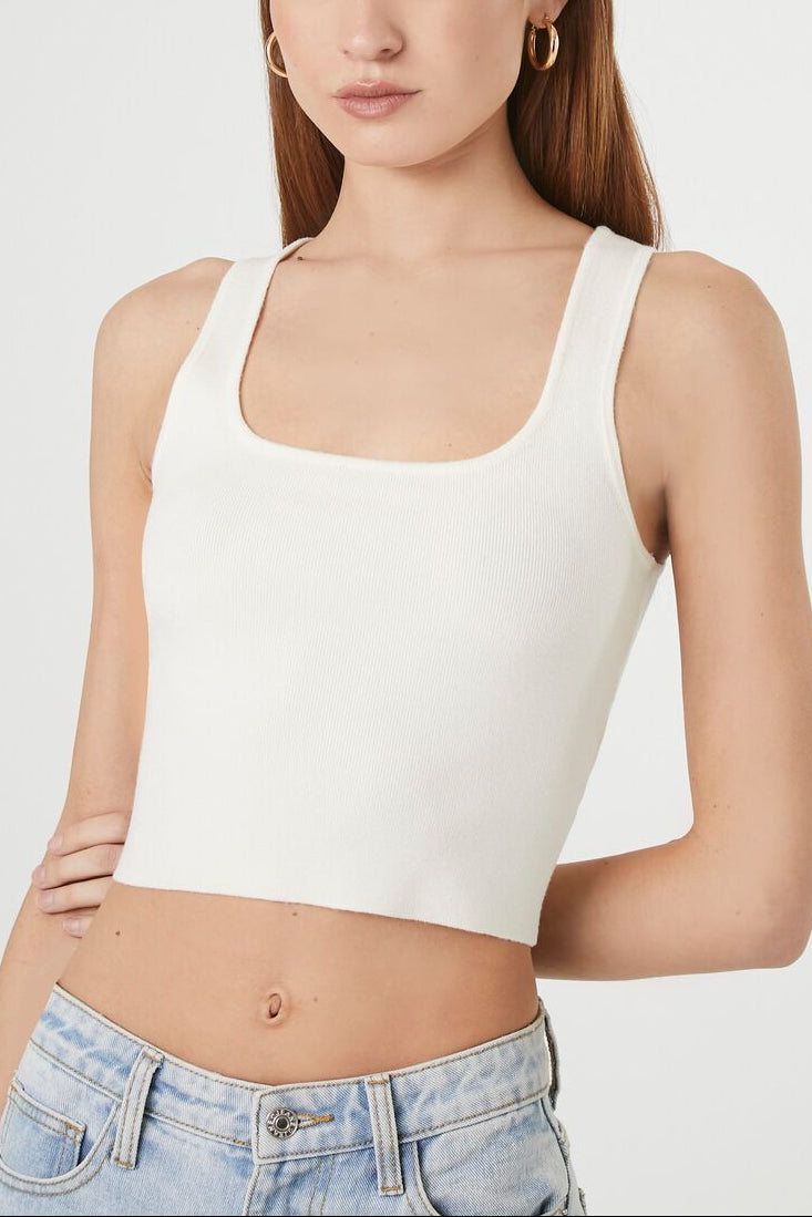  Forever 21 Sweater-Knit Cutout Tank Top - vanilla - Bonton