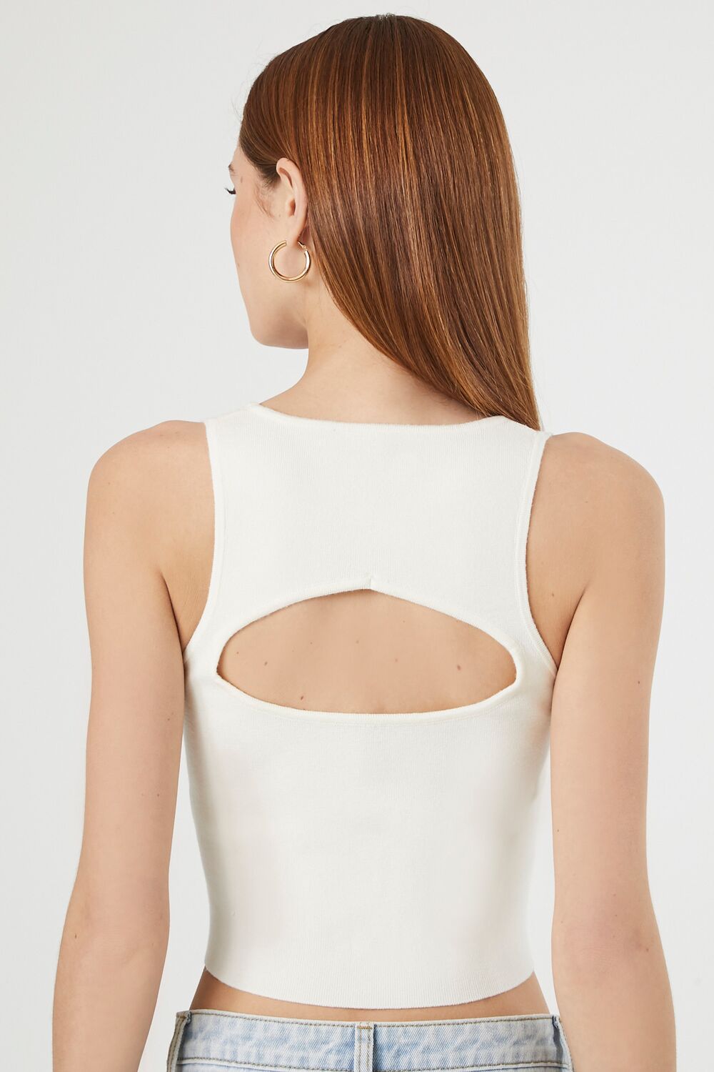  Forever 21 Sweater-Knit Cutout Tank Top - vanilla - Bonton