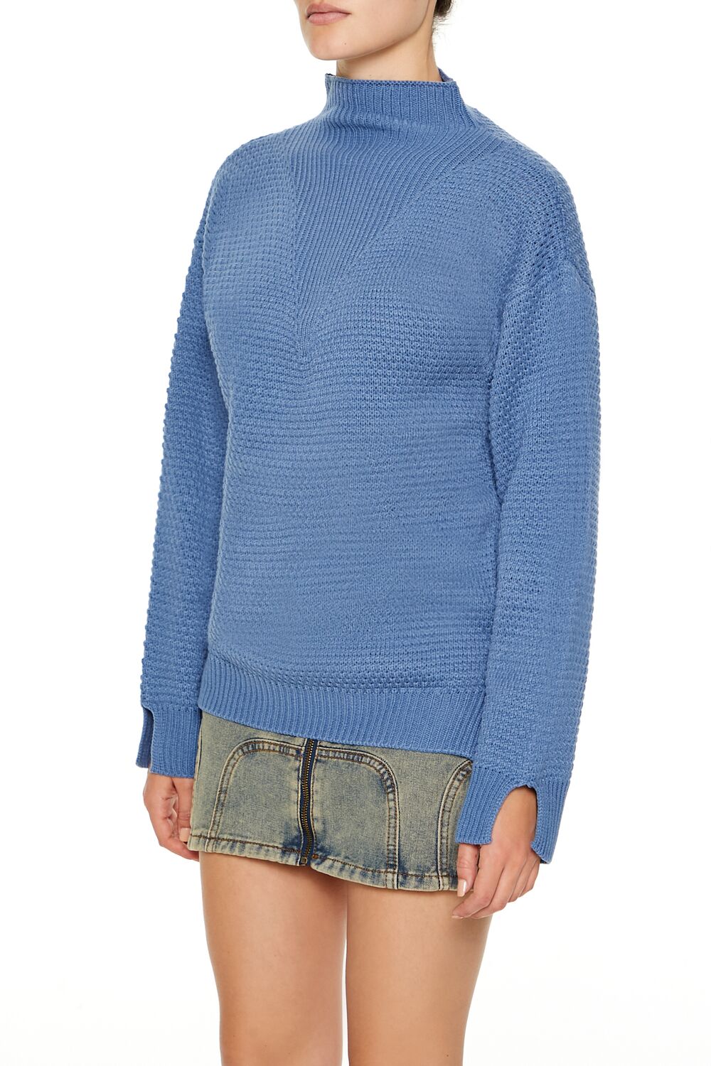  Forever 21 Textured Mock Neck Sweater - dusty blue - Bonton