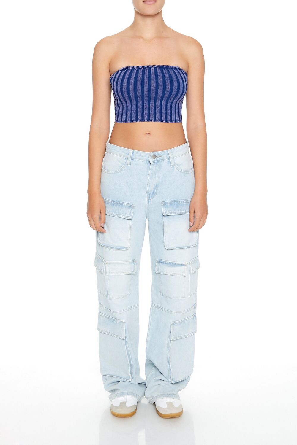  Forever 21 Striped Tube Crop Top - dusty blue - Bonton