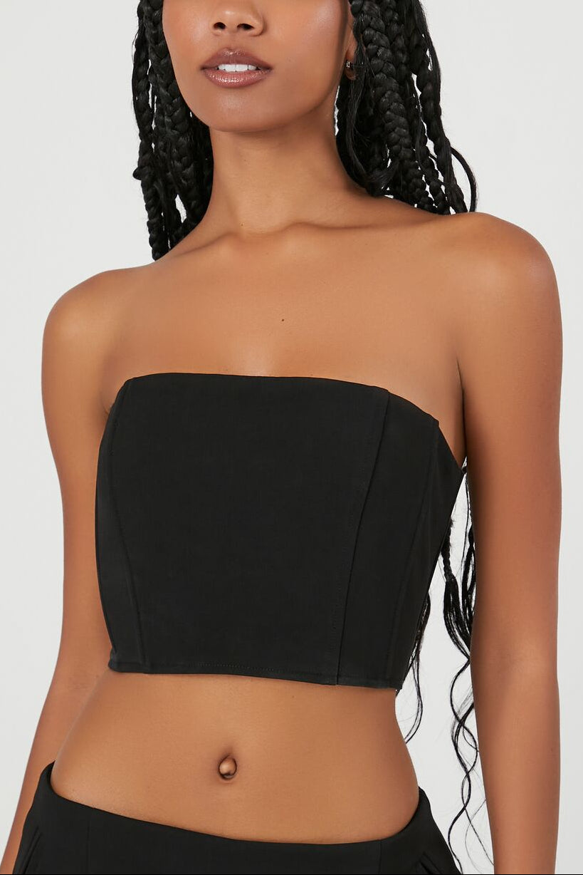  Forever 21 Cropped Lace-Up Tube Top - black - Bonton