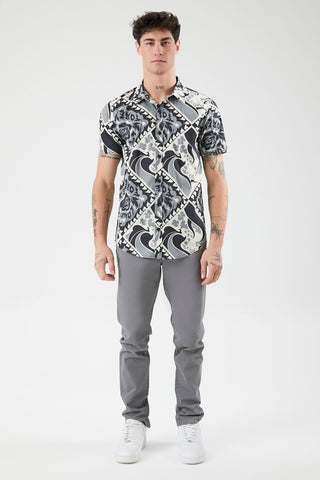 Ornate Print Curved-Hem Shirt