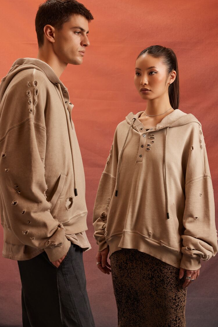  Forever 21 Unisex Rebel Moon Distressed Hoodie - beige - Bonton