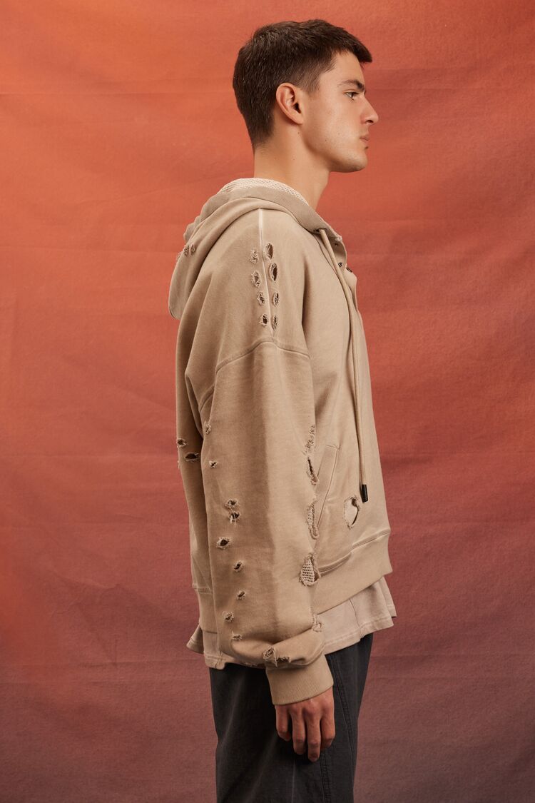  Forever 21 Unisex Rebel Moon Distressed Hoodie - beige - Bonton
