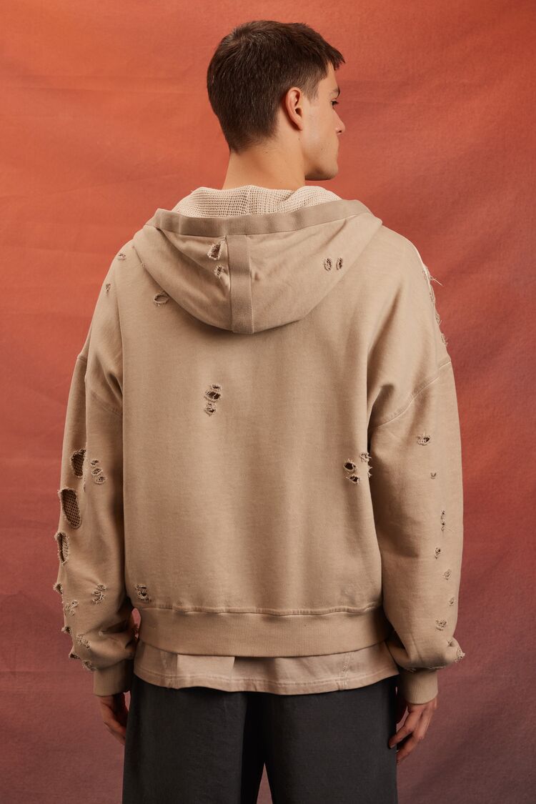  Forever 21 Unisex Rebel Moon Distressed Hoodie - beige - Bonton