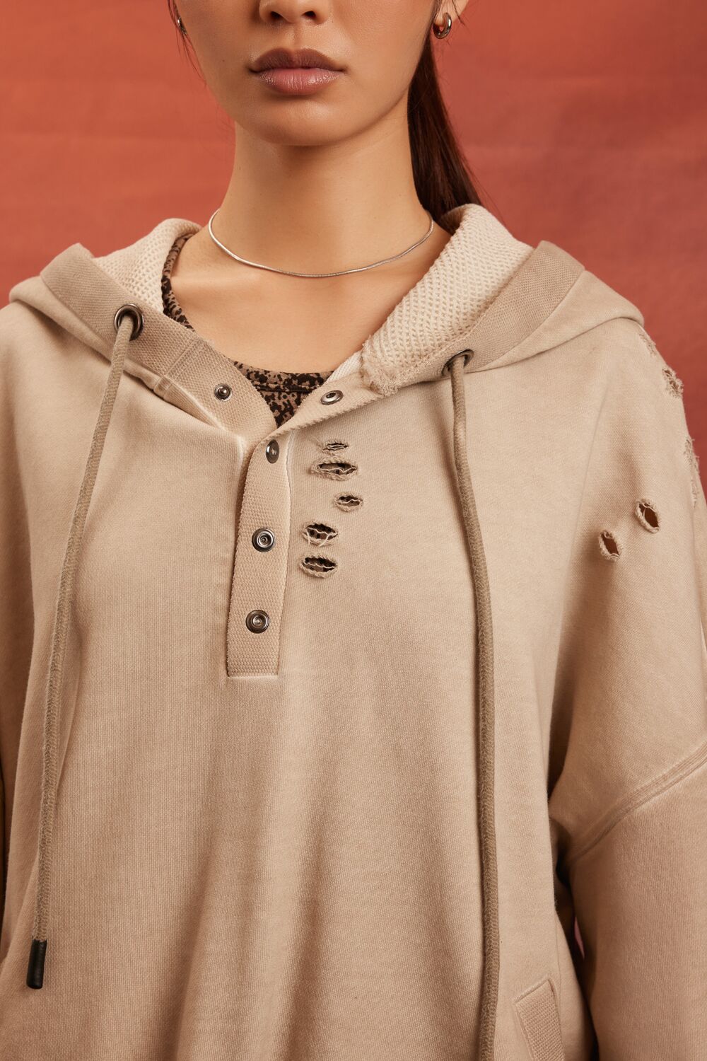  Forever 21 Unisex Rebel Moon Distressed Hoodie - beige - Bonton