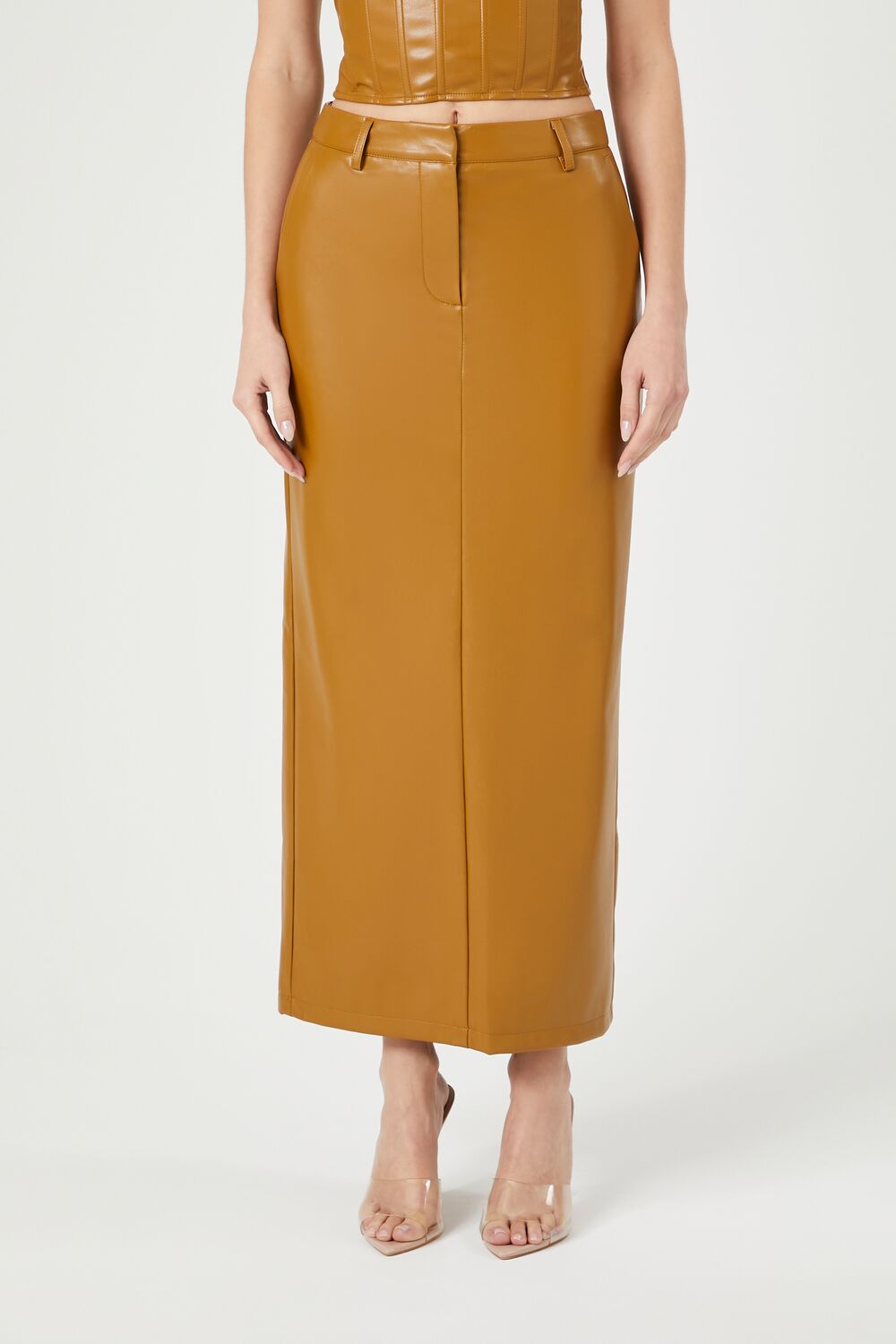  Forever 21 Faux Leather Maxi Skirt - cigar - Bonton