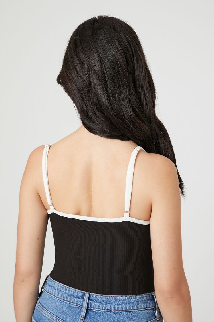  Forever 21 Ribbed Knit Ringer Cami Bodysuit - dark navy vanilla - Bonton