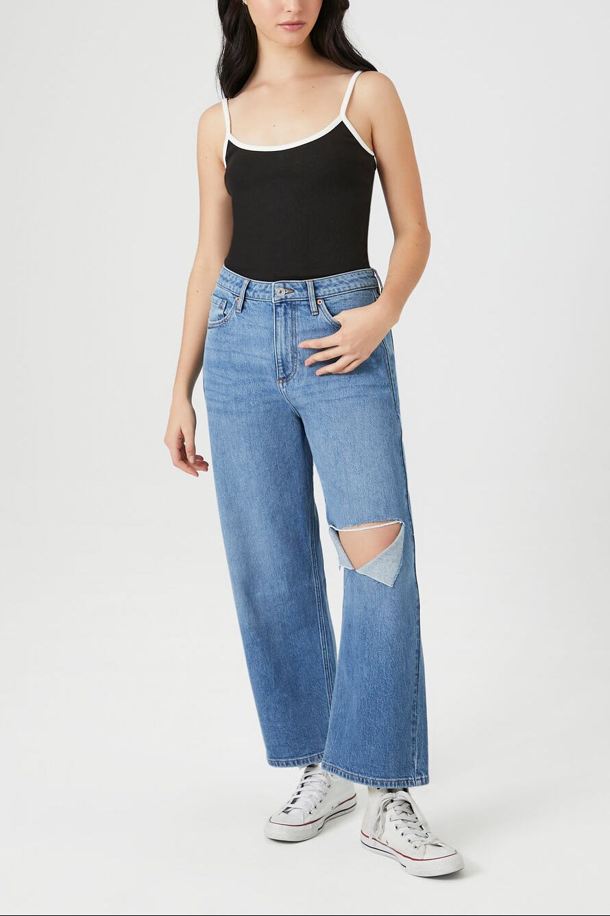  Forever 21 Ribbed Knit Ringer Cami Bodysuit - dark navy vanilla - Bonton