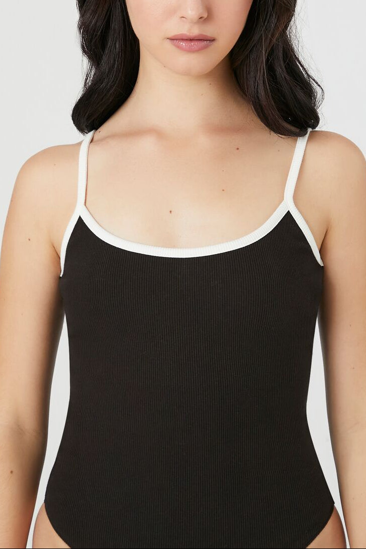  Forever 21 Ribbed Knit Ringer Cami Bodysuit - dark navy vanilla - Bonton